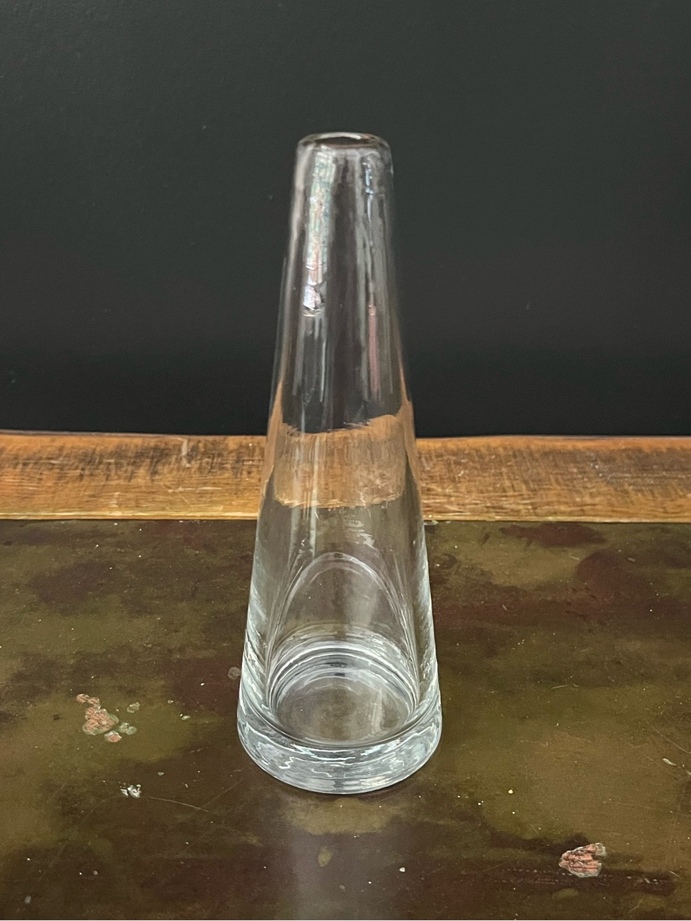 Hand Blown Clear Art Glass Conical Bud Vase Minimalist Art Glass 7"